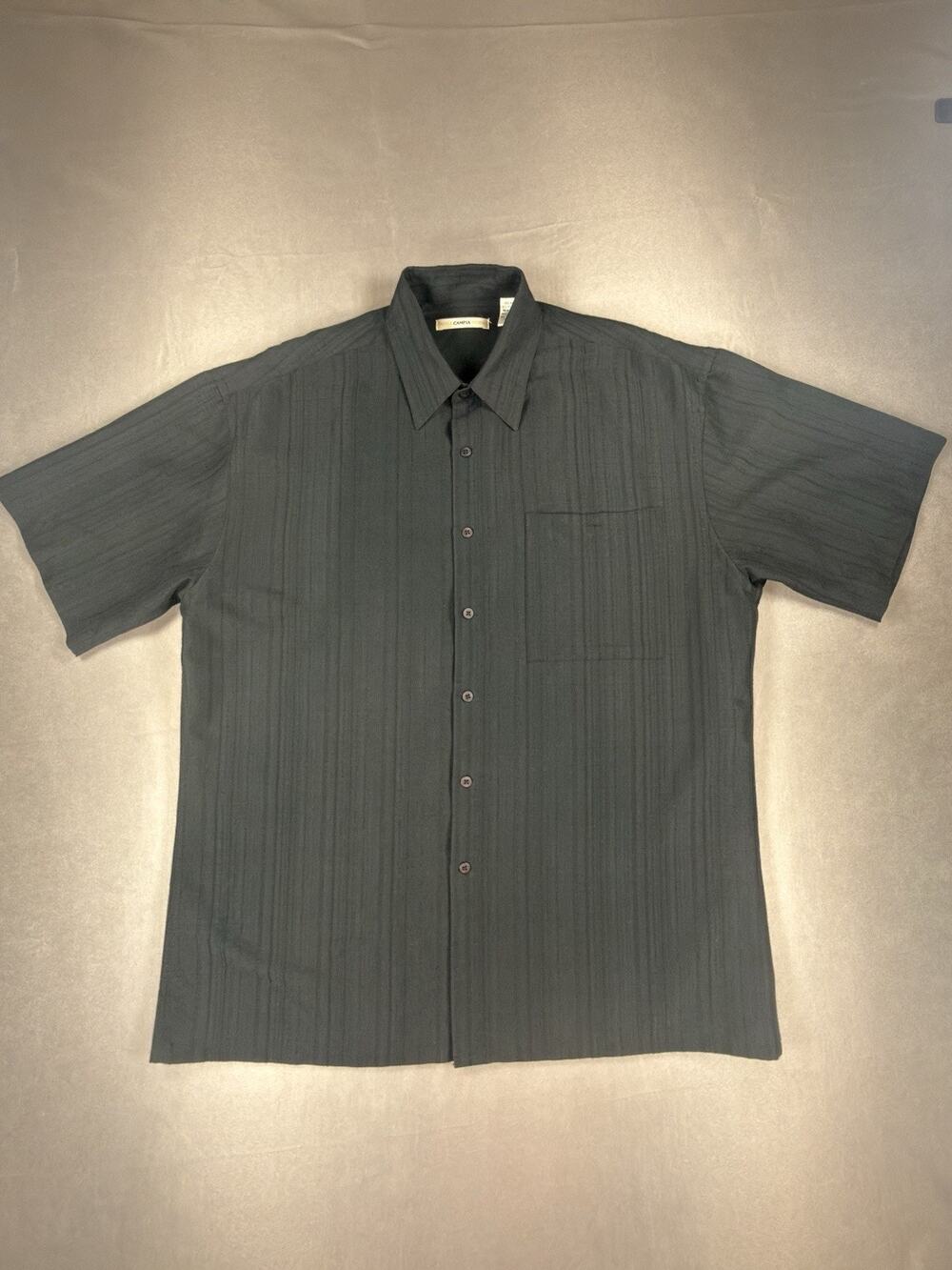 Campia Moda Men's Black Woven Rayon Button Down Short Sleeve Shirt L